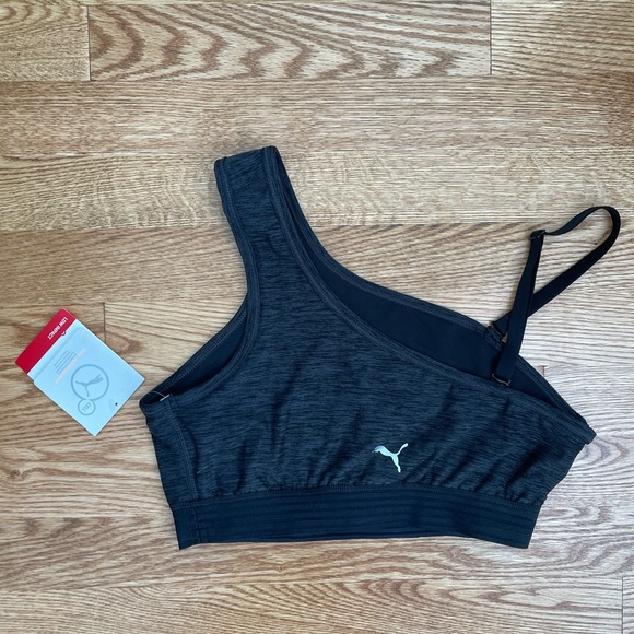 NWT Puma Yogini One Shoulder Sports Bra Dark Gray Heather Size Medium - Picture 1 of 4
